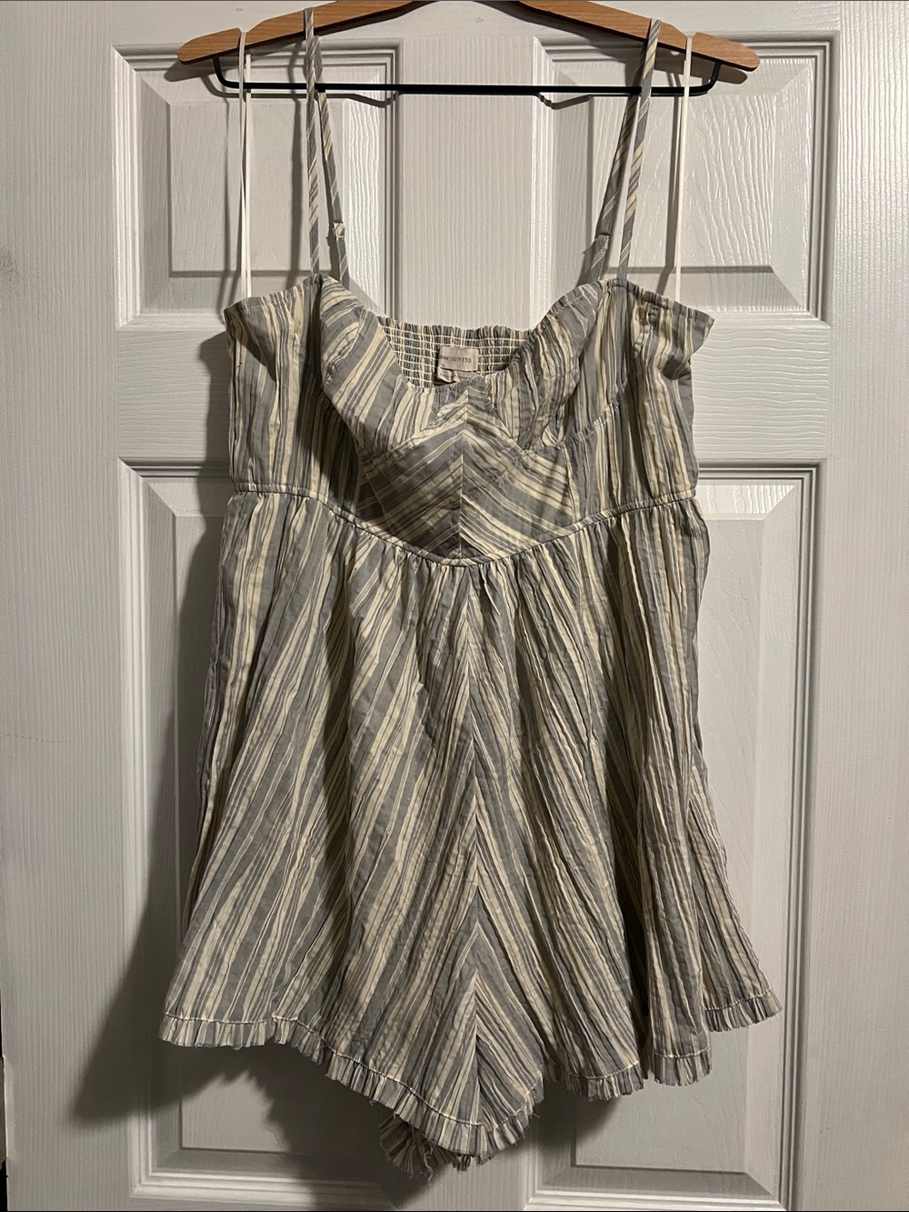 Urban Outfitters Cream & Gray Striped Spaghetti Strap Romper